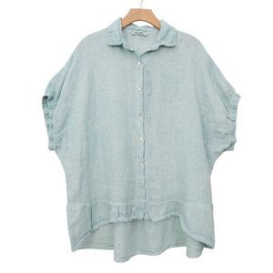 Meo Meli Tunic Top Womens Green One Size Linen Short Sleeve Yoke Boxy Italy